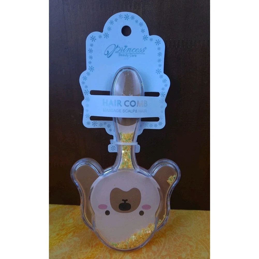 Glitter Dog Shaped Hair Brush Brown Dog With Yellow Glitter Massage Scalp
